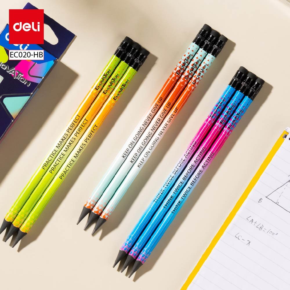 EC020-HB-0 ديلي قلم رصاص بلاستيك أسود مثلث - إينوڤيشن HB بدن نيون مطبوع - مع ممحاة EC020-HB